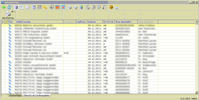 Die Liste der 
Abrufuaufträge mit Kundenangaben