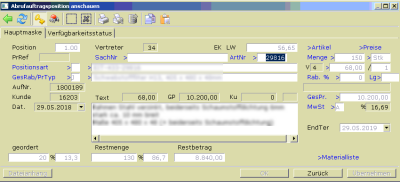 Eine Position eines Abrufauftrag