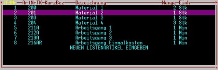 Beispiel für eine Stückliste Beispiel für eine Stückliste