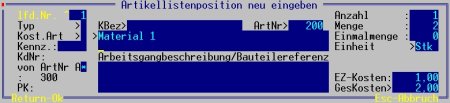 ein Eintrag in einer Stückliste ein Eintrag in einer Stückliste