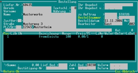 Bestellung zu einer Fremdleistung Bestellung zu einer Fremdleistung