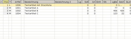Positionsliste des Produktionsauftrag Positionsliste des Produktionsauftrag